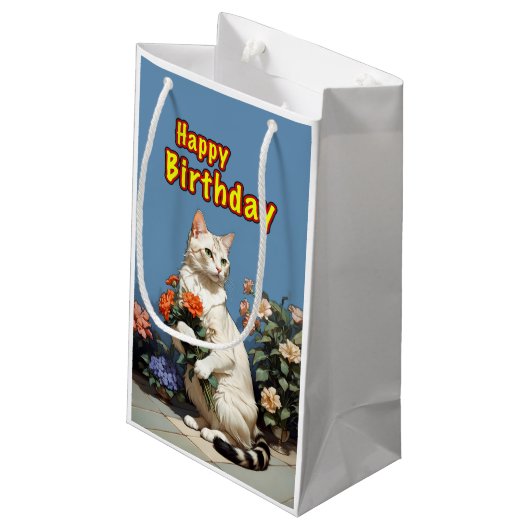 Fijne verjaardagskat klein cadeauzakje (Achterkant Gekanteld)