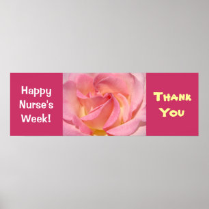 Fijne verpleegstersweek! Bannerposter Roze Roos Be Poster