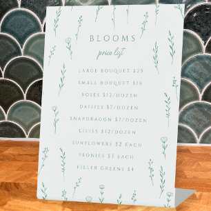 Fijne verspreide wilde bloemen groene prijslijst reclamebord met voetstuk