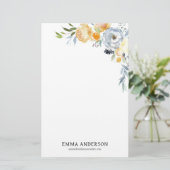 Fijne Waterverf Abrigade en Dusty Blue Floral Briefpapier (Staand voorkant)