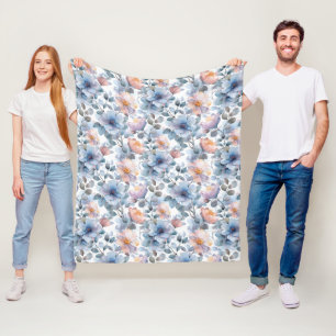 Fijne waterverf bloemenmotief in pastelkleur fleece deken