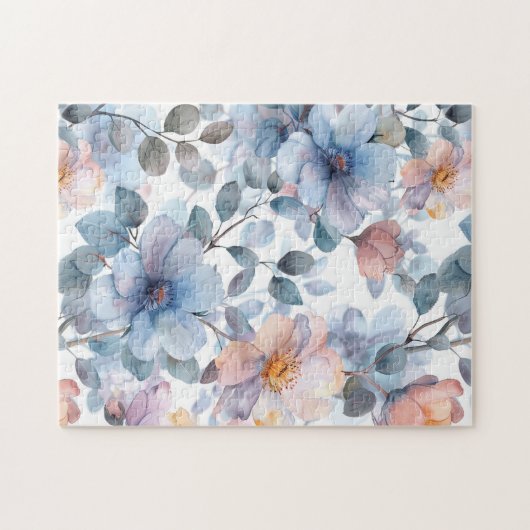 Fijne waterverf bloemenmotief in pastelkleur legpuzzel (Horizontaal)