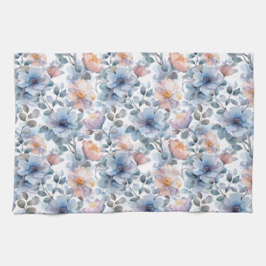 Fijne waterverf bloemenmotief in pastelkleur theedoek (Horizontaal)