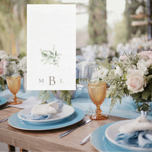 Fijne Waterverf Botanisch Monogram Huwelijk Servet
