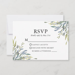 Fijne Waterverf Botanische Greenery Wedding RSVP Kaartje