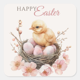 Fijne Waterverf Easter Nest Egg & Chick Brunch Vierkante Sticker