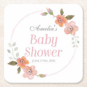 Fijne Waterverf Floral Baby shower Vierkante Kartonnen Onderzetter