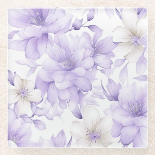 Fijne Waterverf Paarse Bloemen Glazen Onderzetter (Voorkant)