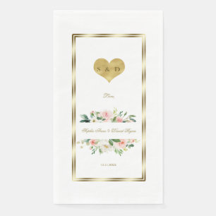 Fijne Waterverf Pink White Floral Gold Wedding Servet