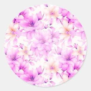 Fijne Waterverf Roze Bloemen Ronde Sticker