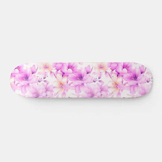 Fijne Waterverf Roze Bloemen Skateboard (Horizontaal)