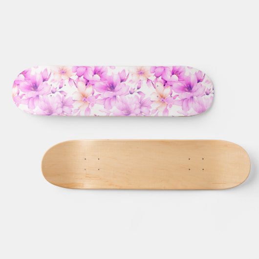 Fijne Waterverf Roze Bloemen Skateboard (Horizontaal)