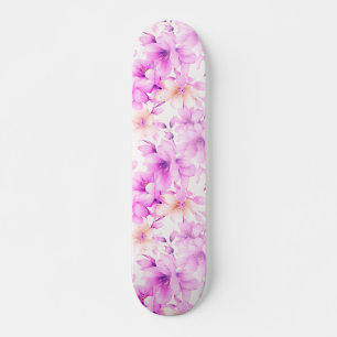 Fijne Waterverf Roze Bloemen Skateboard