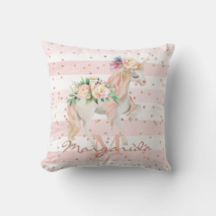 Fijne Waterverf Unicorn Roze Monogram Kussen