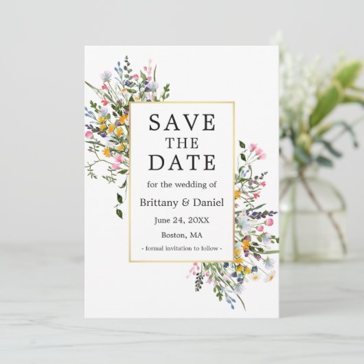Fijne Waterverf Wildbloemen Roze Blush Save The Date (Staand voorkant)