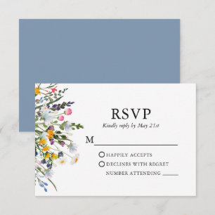 Fijne Waterverf Wildbloemen Weddenschap Dusty Blue RSVP Kaartje