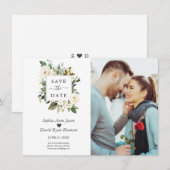 Fijne Waterverf Witte bloemen Foto bruiloft Save The Date (Voorkant / Achterkant)