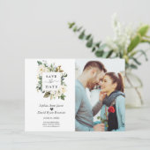 Fijne Waterverf Witte bloemen Foto bruiloft Save The Date (Staand voorkant)