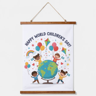 Fijne Wereld Kinderdag Houten Wand Hangend Wandkleed