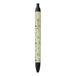 Fijne wilde bloemen in groene aquarellen zwarte inkt pen