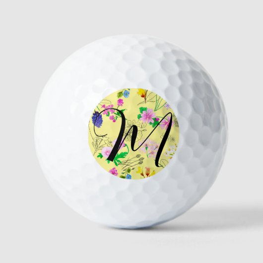 Fijne wilde bloemen in lichtgeel. Custom. Golfballen (Voorkant)
