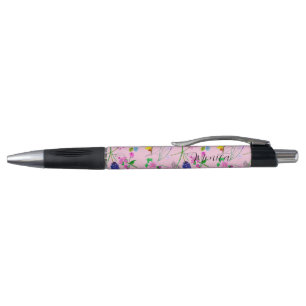 Fijne wilde bloemen in roze aquarellen pen