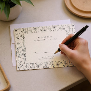 Fijne wilde bloemen naadloos patroon RSVP kaart