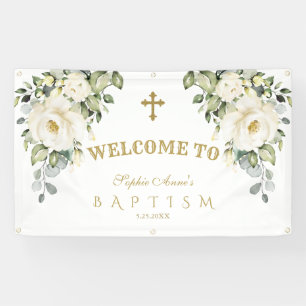 Fijne Wit-Floral Gold Baptism Welkomstteken Spandoek