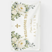 Fijne witte bloem gouden doop welkomstbord spandoek (Verticaal)