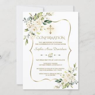 Fijne Witte bloemen Gold Cross-bevestiging Kaart
