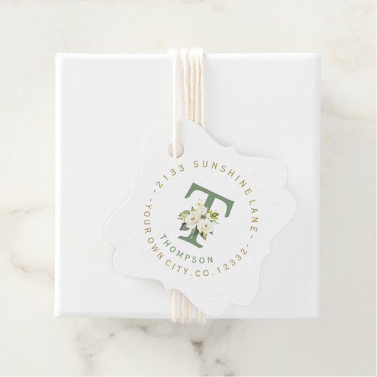 Fijne witte bloemencirkeladreslabel bedankjes labels (In situ)