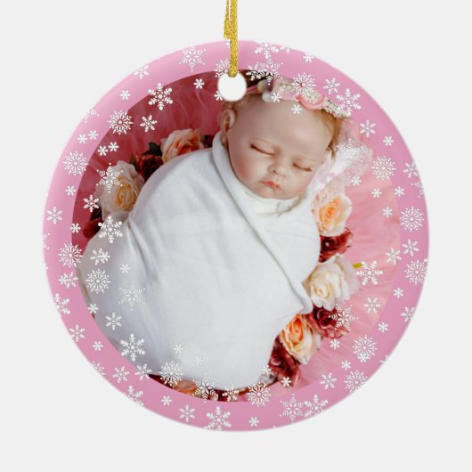 Fijne witte sneeuwbaby's eerste kerst keramisch ornament (Achterkant)