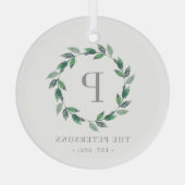 Fijne Wreath Monogram Aangepaste fotoversiering Glas Ornament (Achterkant)