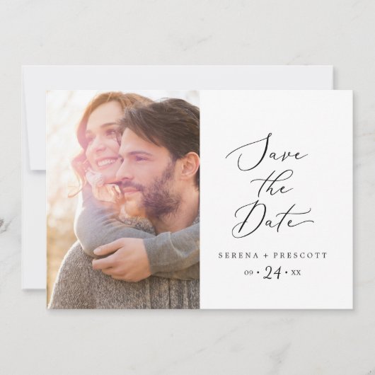 Fijne Zwarte Calligrafie Foto Save The Date (Voorkant)