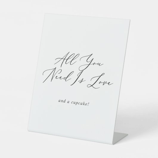 Fijne Zwarte Kalligrafie Bruiloft Cupcake Reclamebord Met Voetstuk (Voorkant)