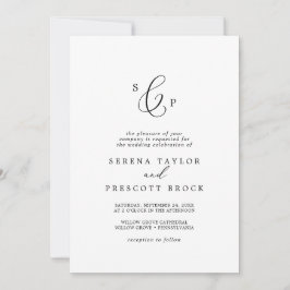 Fijne zwarte kalligrafie Formele monogram bruiloft Kaart