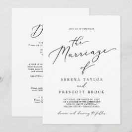 Fijne zwarte kalligrafie in één huwelijk kaart