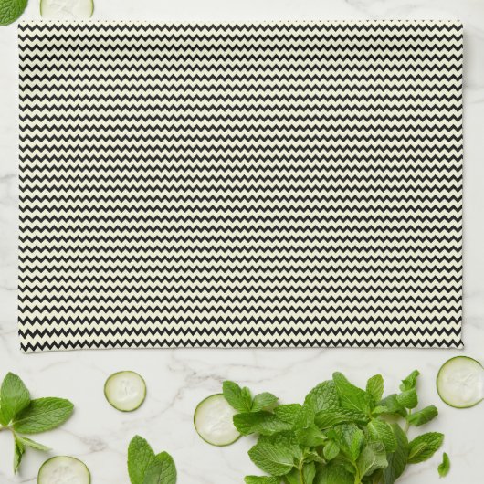 Fijnkleurig zigzag patroon zwart en crème theedoek (Gevouwen)