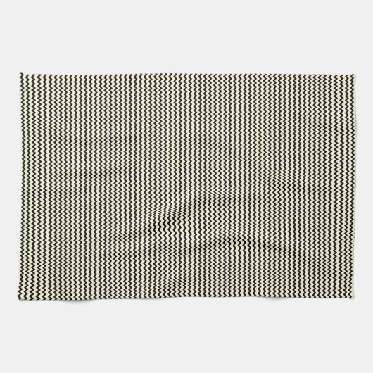 Fijnkleurig zigzag patroon zwart en crème theedoek (Horizontaal)