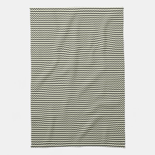 Fijnkleurig zigzag patroon zwart en crème theedoek (Verticaal)