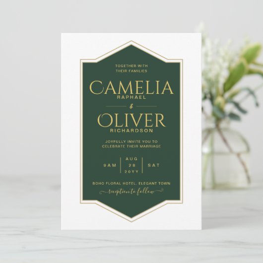 Fijnste smaragdgroene gouden MONOCHROME bruiloft Kaart (Staand voorkant)
