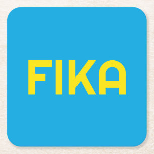 FIKA Bold Geel en Blauw Vierkante Kartonnen Onderzetter