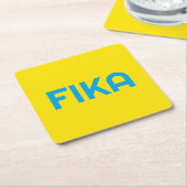 FIKA Bold Geel en Blauw Vierkante Kartonnen Onderzetter (Schuin)