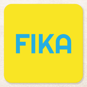 FIKA Bold Geel en Blauw Vierkante Kartonnen Onderzetter