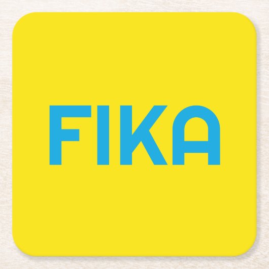 FIKA Bold Geel en Blauw Vierkante Kartonnen Onderzetter (Voorkant)
