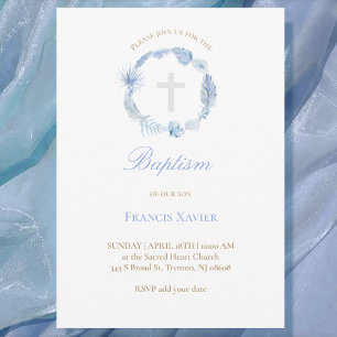 fil bleu aquarelle Invitation au baptême