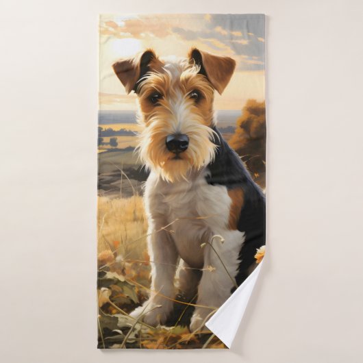 Fil Cheveux Fox Terrier En Automne Campagne (Serviette de bain)
