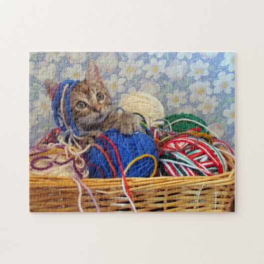Fil de marguerite - Chat dans un panier de Puzzle (Horizontal)