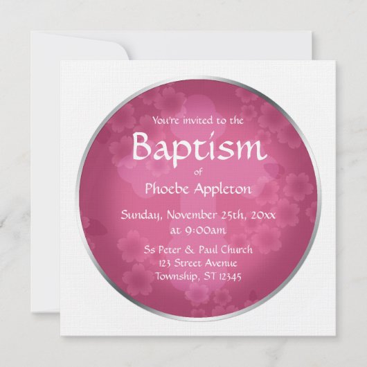 Filiale florale Fuchsia Baptism Invitations (Devant)