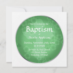 Filiale Florale Jade Green Baptism Invitations